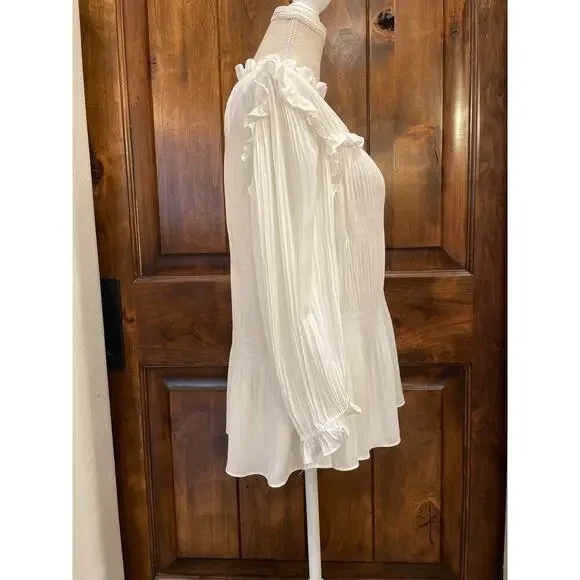 Ted Baker Airlie Plisee Sheer Pleated 3/4 Sleeve Peplum Blouse in White Size 1 - Picture 4 of 7